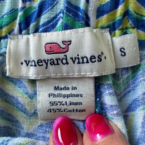 Vineyard Vines Shorts Womens Small Blue Pattern Linen Drawstring Bright Tropical - Picture 7 of 12